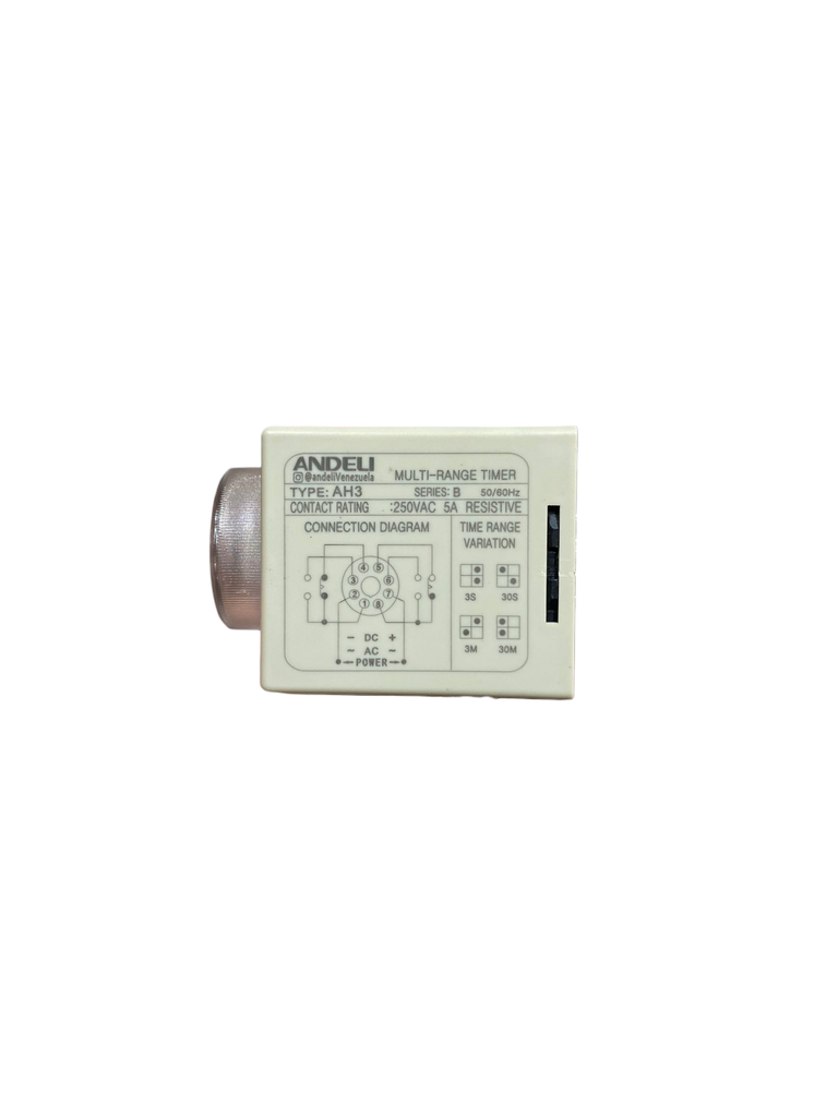 TEMPORIZADOR ON-DELAY, ANALOGICO DE RANGO MULTIPLE 8 PINES AH3-B 110V ANDELI 