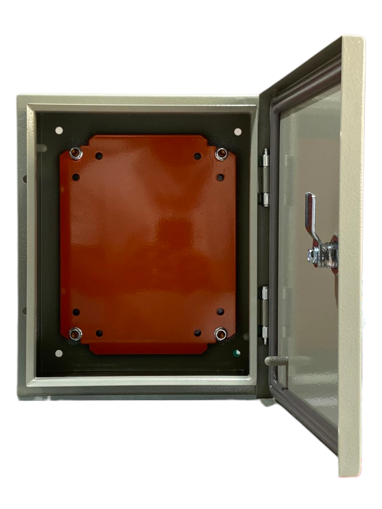 CAJA DE CONTROL 500X400X250mm IP66 USO EXTERIOR C/PUERTA Y CERRADURA DOBLE FONDO PINTURA ELECTROSTATICA BEIGE 