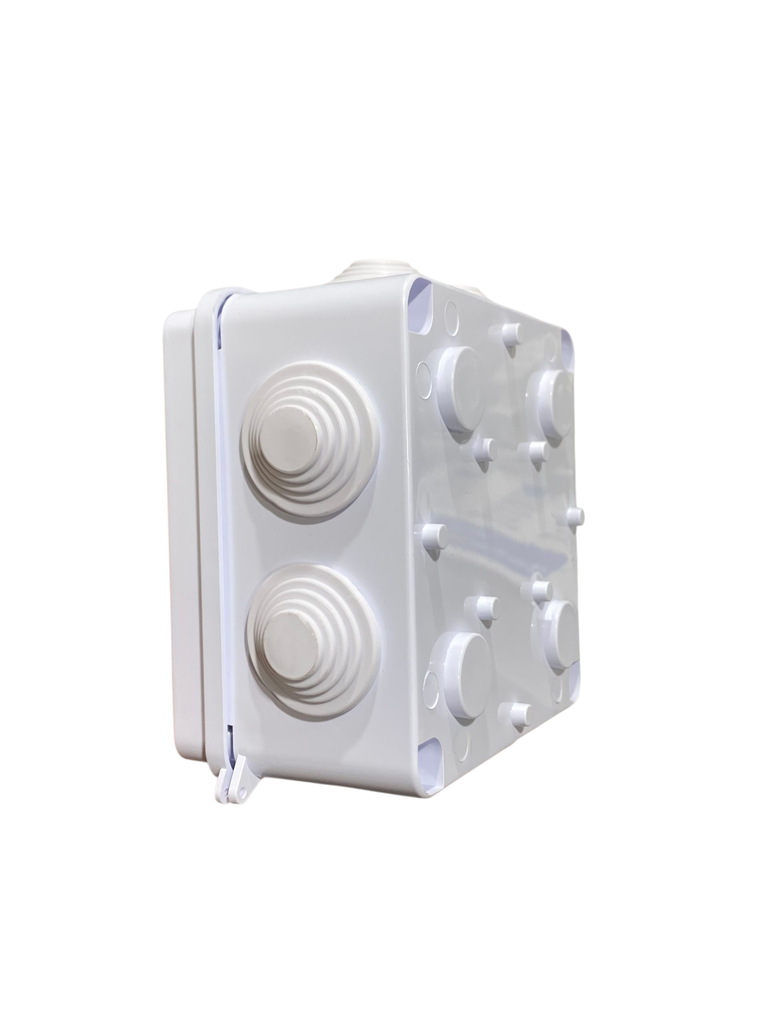 CAJA DE DERIVACION PLASTICA 100X100X70mm (4X4X2,7") PREPONCHADO IP65  COLOR BLANCO ANDELI