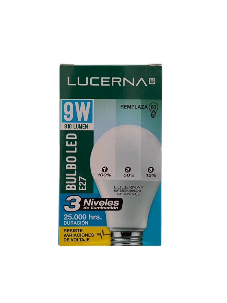BOMBILLO LED 9W 810LM 6.500°K IP20 100-240V E27  3 NIVELES