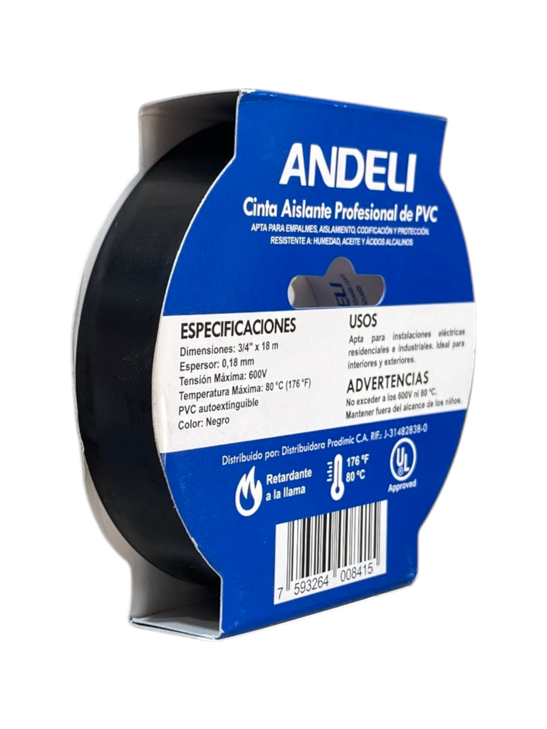 TEIPE - CINTA AISLANTE PVC NEGRO 3/4"X18m 600V ANDELI