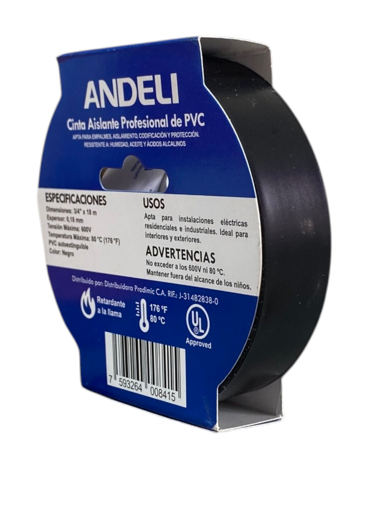 TEIPE - CINTA AISLANTE PVC NEGRO 3/4"X18m 600V ANDELI