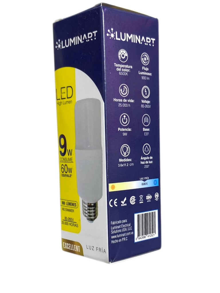 BOMBILLO LED 9W TUBULAR 85-265V 6500K HIGH LUMEN