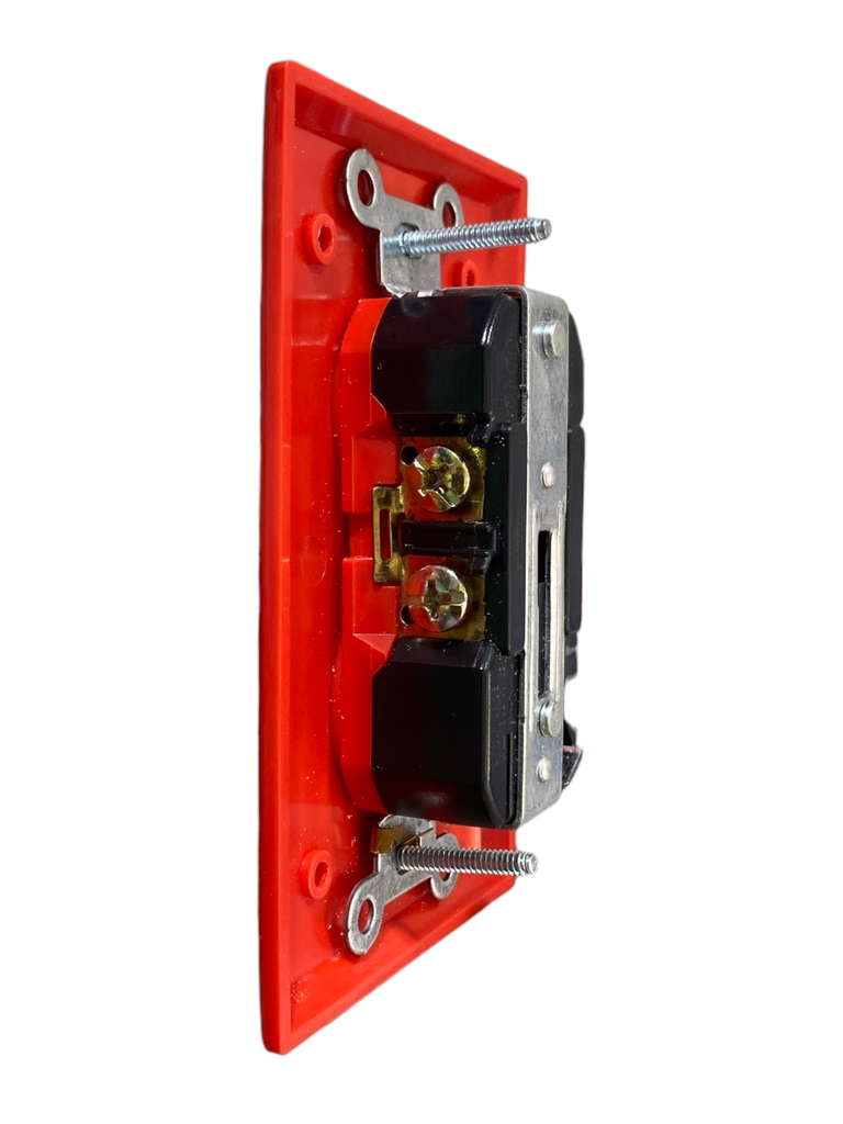 TOMACORRIENTE DOBLE POLARIZADA ROJO 20A CON TAPA 20AMP,125V NEMA 5-20R HOSPITALARIO CLASSIC LUX