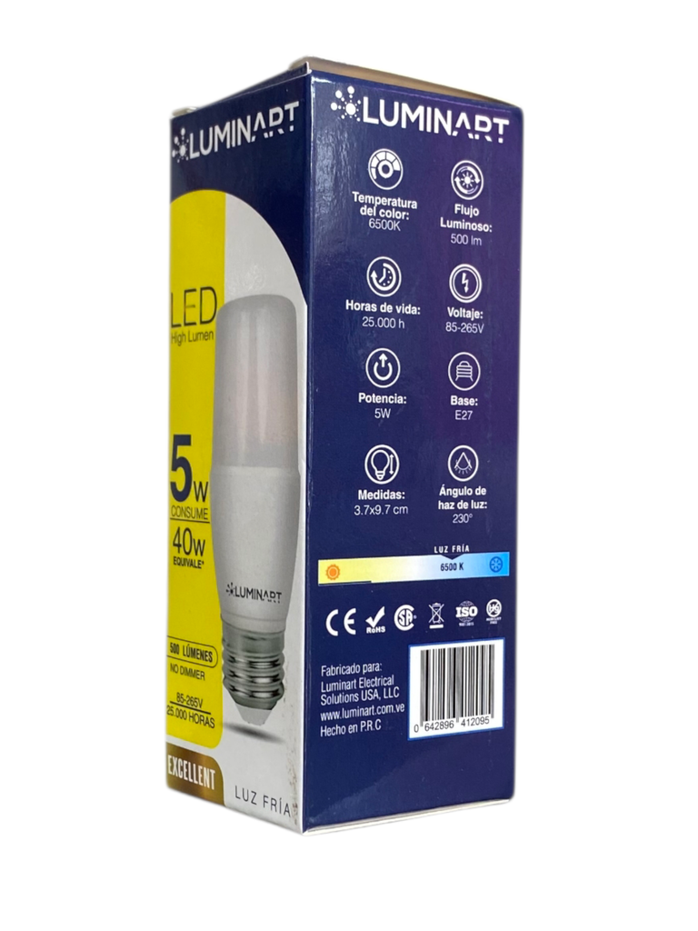 BOMBILLO LED 5W TUBULAR 85-265V 6.500°K