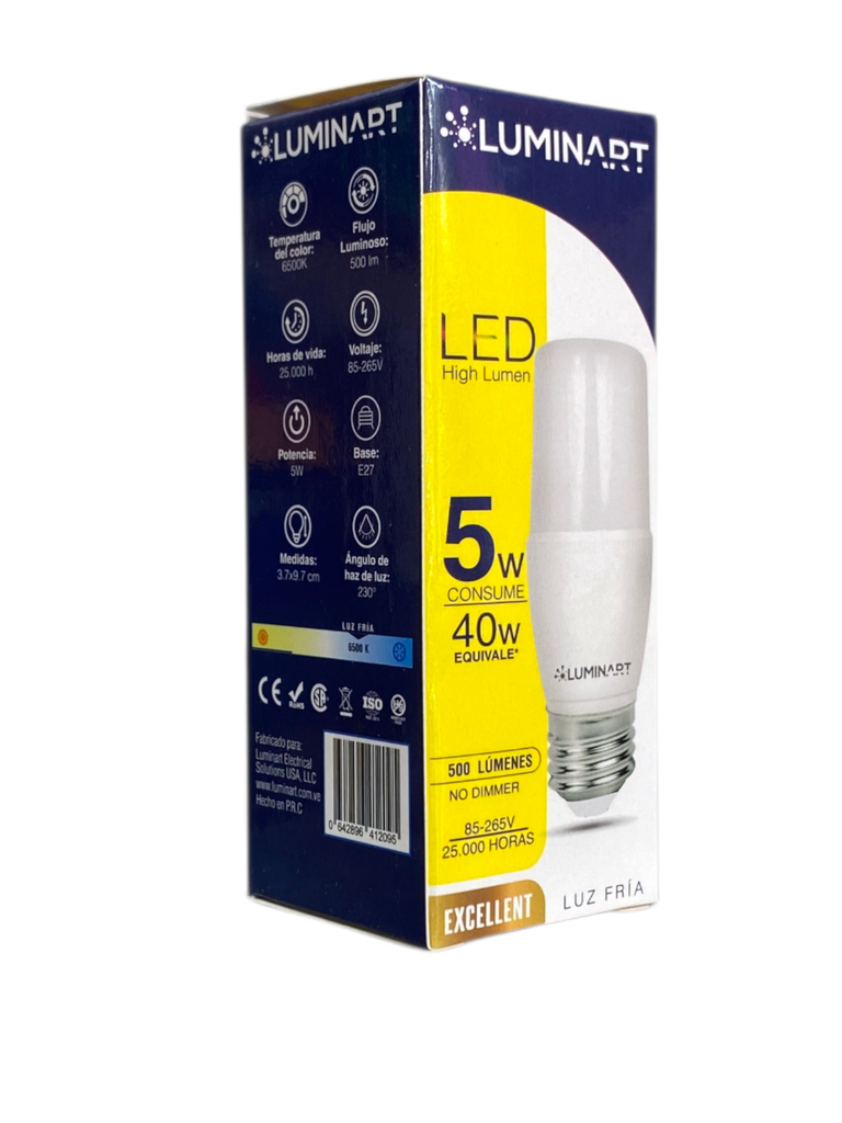 BOMBILLO LED 5W TUBULAR 85-265V 6.500°K