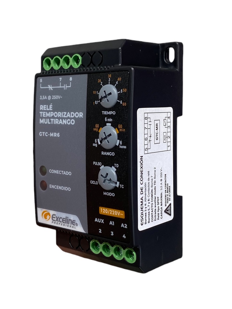 TEMPORIZADOR MULTIRANGO 0,1 S - 6 HR 120/220 V GTC-MR6 EXCELINE