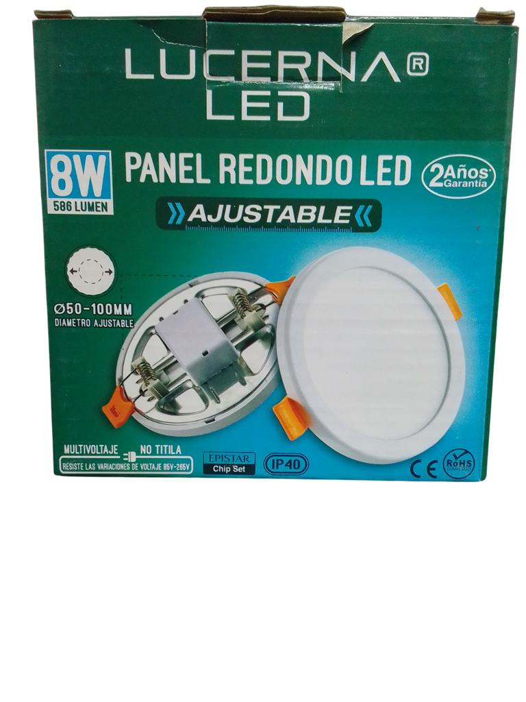 PANEL LED 8W REDONDO AJUSTABLE 85-265V IP40 6.500°K 586LM