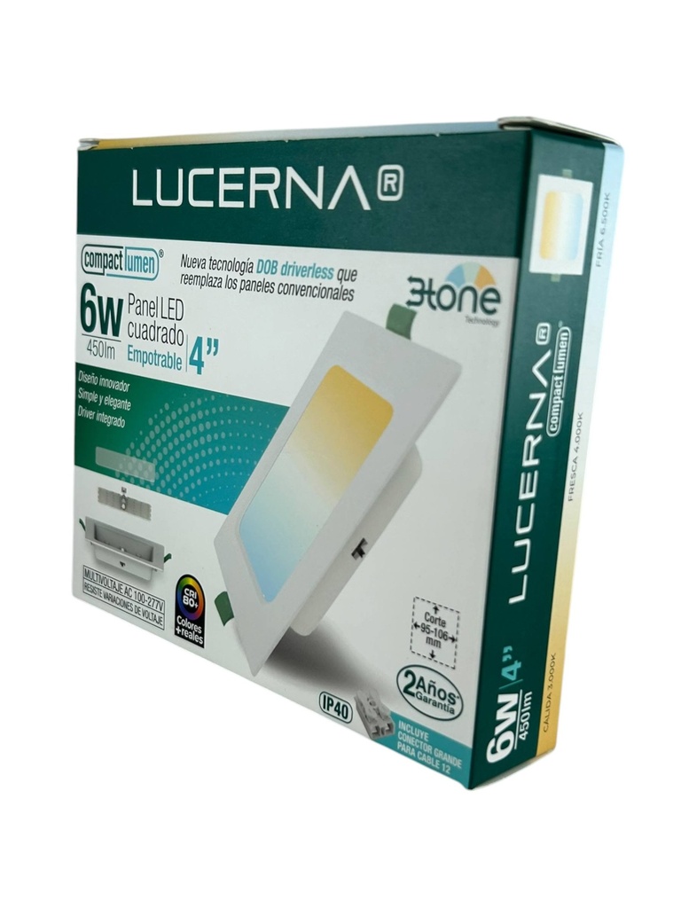 PANEL LED 6W CUADRADDO EMPOTRABLE 3 TONOS (3K,4K Y 6K) 4" COMPACT LUMEN