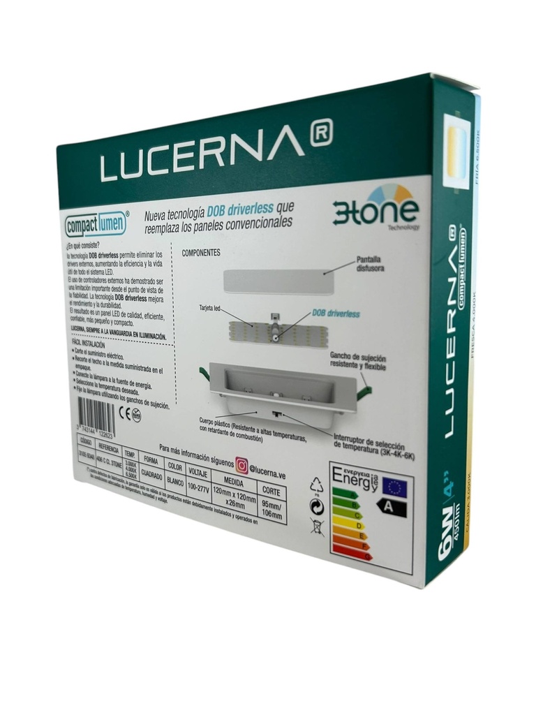 PANEL LED 6W CUADRADDO EMPOTRABLE 3 TONOS (3K,4K Y 6K) 4" COMPACT LUMEN