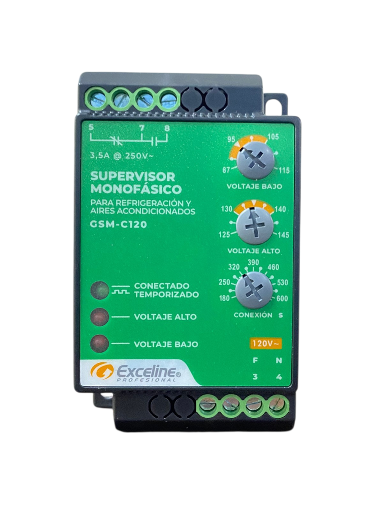 SUPERVISOR DE VOLTAJE MONOFASICO 120 Vca P/REFRIGERACION Y AA GSM-C120 EXCELINE