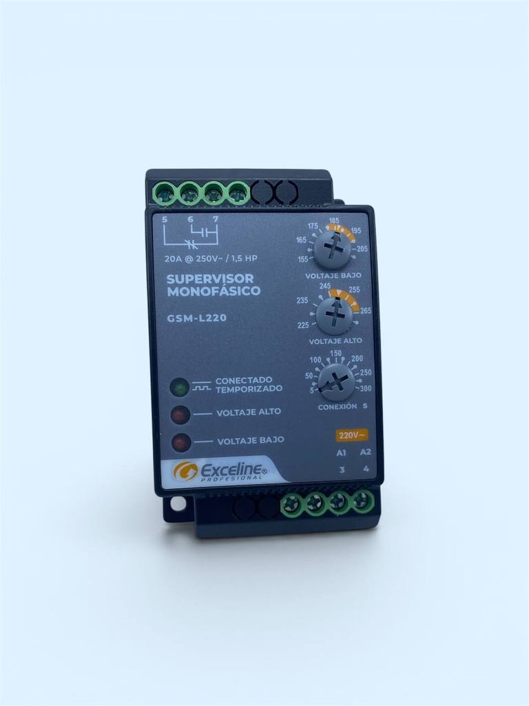 SUPERVISOR DE VOLTAJE MONOFASICO HASTA 1 HP 220 VCA GSM-L220 EXCELINE