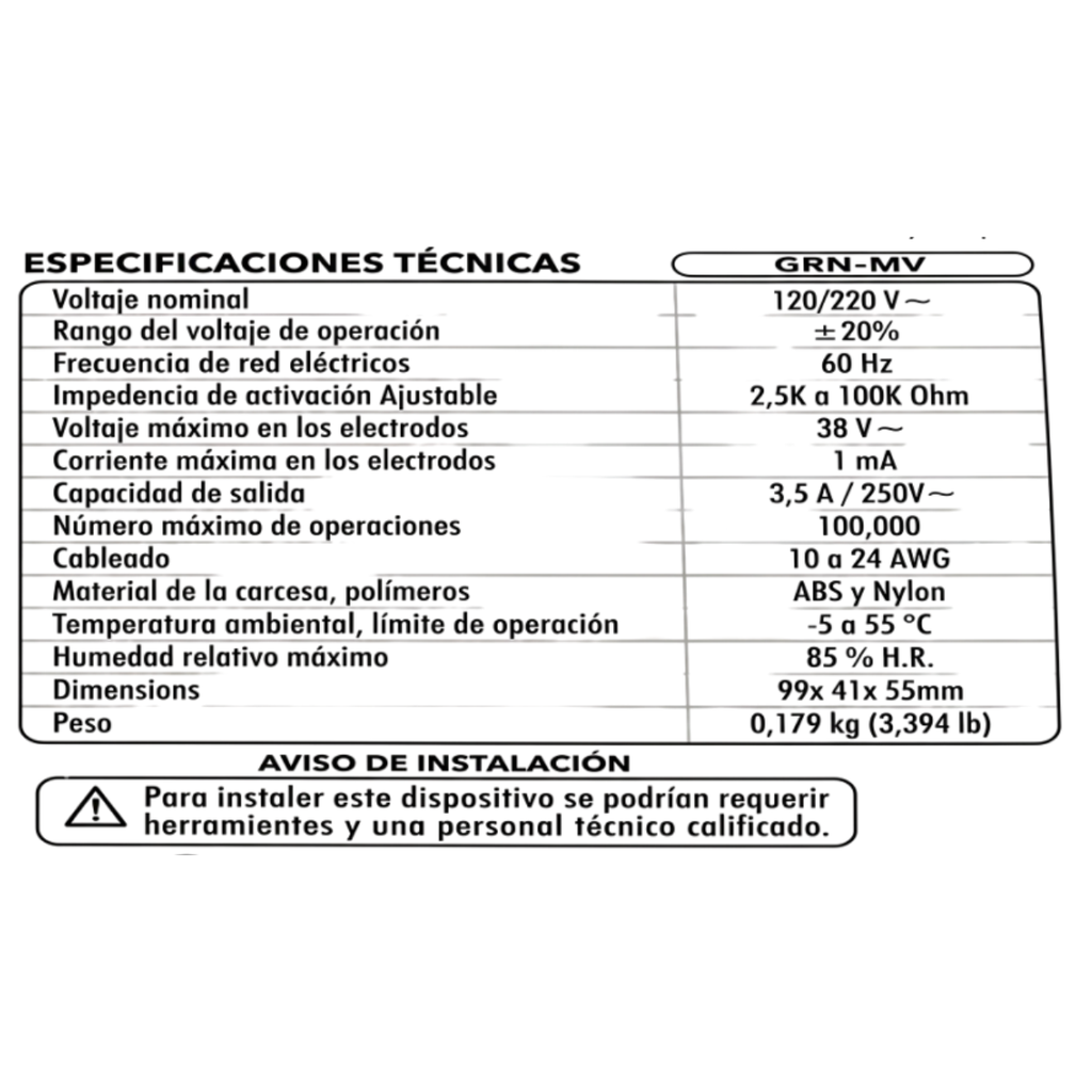 RELE DE NIVEL PARA LIQUIDOS CONDUCTORES  MULTIVOLTAJE 120/220V