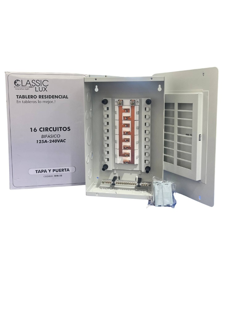 TABLERO RESIDENCIAL 16 CIRCUITOS MONOFASICO EMPOTRABLE C/PUERTA PREPONCHADA Y PINTURA ELECTROSTATICA GRIS 125A