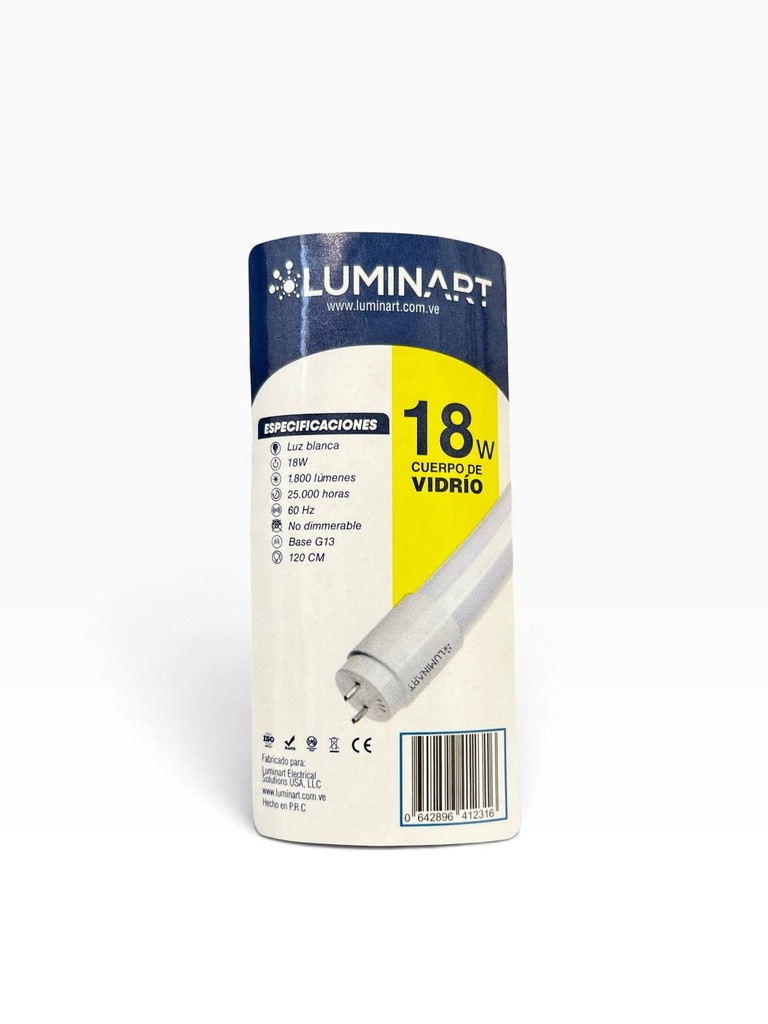 TUBO LED T8 18W 6500K 85-265V (GLASS) LUMINART