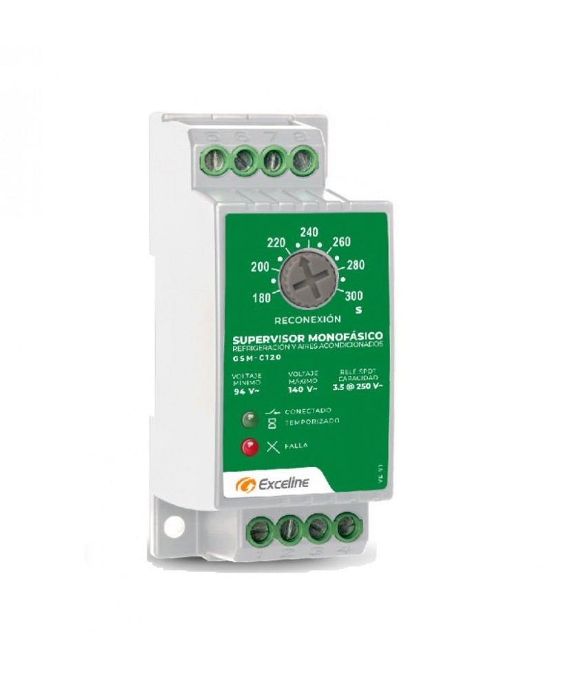 SUPERVISOR DE VOLTAJE MONOFASICO 120 Vca P/REFRIGERACION Y AA GSM-C120 EXCELINE
