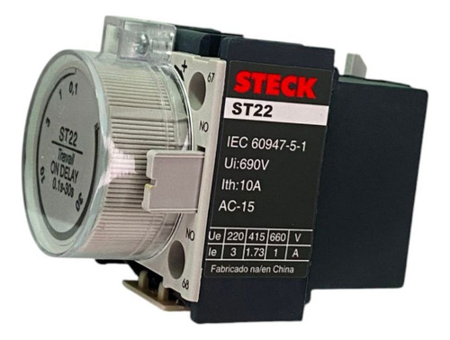 BLOQUE DE CONTACTO AUXILIAR 1NO+1NC  MONTAJE  FRONTAL TEMPORIZADOR  AL TRABAJO 0,1-30 S ON DELAY 