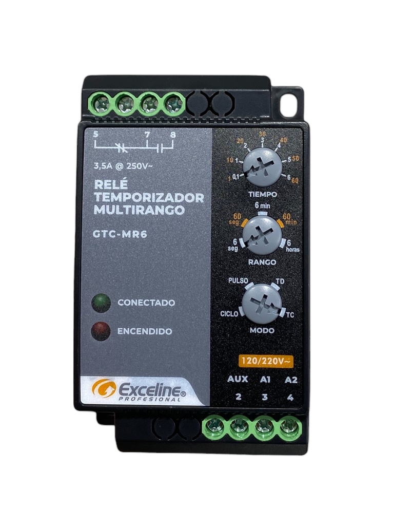 TEMPORIZADOR MULTIRANGO 0,1 S - 6 HR 120/220 V GTC-MR6 EXCELINE