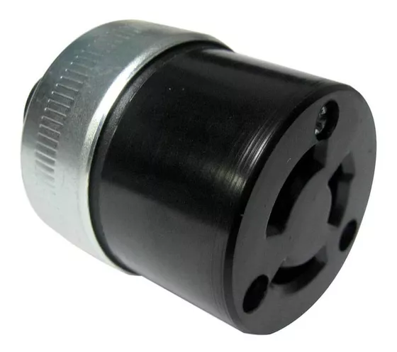 TOMACORRIENTE AEREA P/GENERADORES ELECTRICOS MEDIA VUELTA 3P 20A 125/250V 3W - BAQUELITA NEGRA - ARO DE METAL