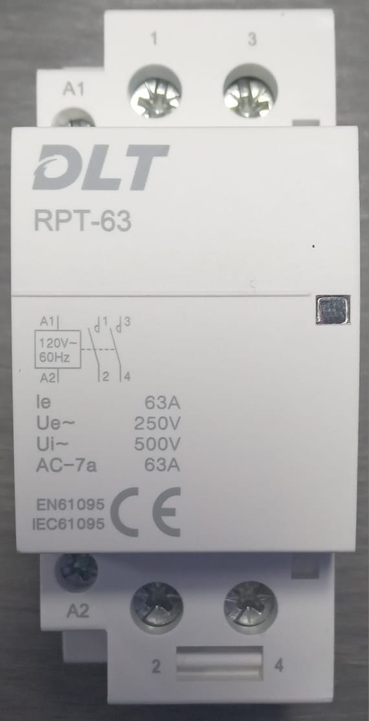 CONTACTOR MODULAR 2P 63A 2NO BOBINA 120 Vca RIEL DIN