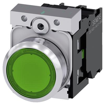 PULSADOR LUMINOSO VERDE METALICO