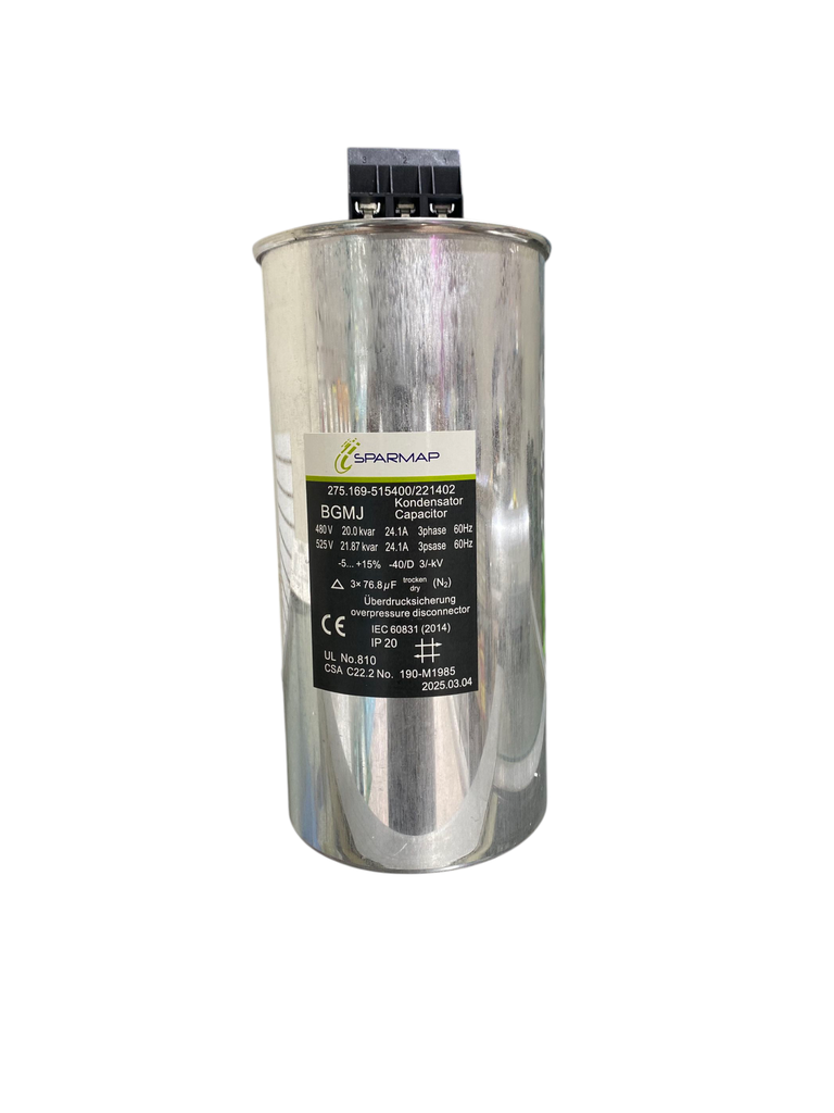 CAPACITOR/CONDENSADOR PARA COMPENSACION REACTIVA 20/21,87 KVAR 480/525VAC  60hz MARCA SPARMAP CAP20KVA