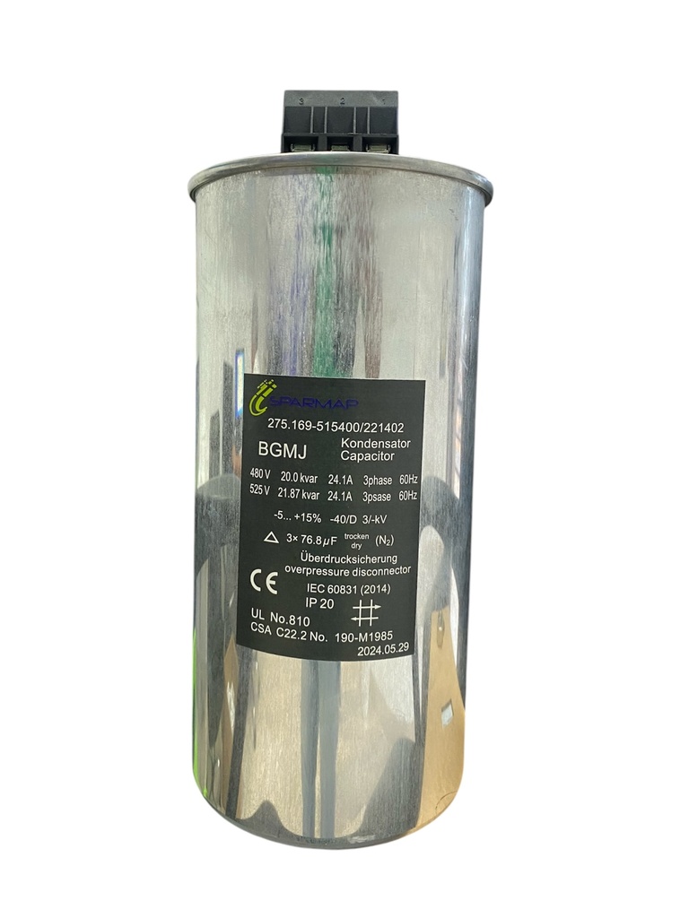CAPACITOR/CONDENSADOR PARA COMPENSACION REACTIVA 15/16.5KVAR 480/525VAC 60hz MARCA SPARMAP