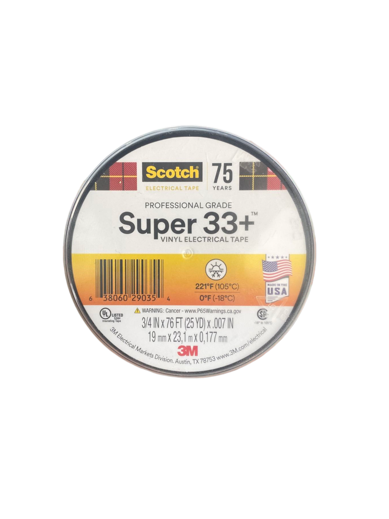 TEIPE 3M Scotch Super 33+ Cinta Eléctrica de Vinil, 3/4" x 76 ft (23,1 mts.) SCOTCH33 3M