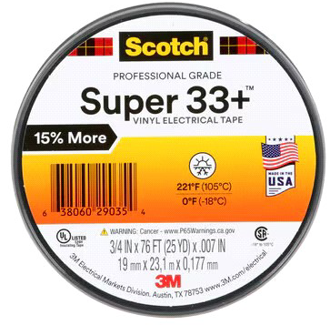 TEIPE 3M Scotch Super 33+ Cinta Eléctrica de Vinil, 3/4" x 76 ft (23,1 mts.) SCOTCH33 3M