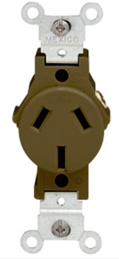 TOMACORRIENTE HEMBRA SENCILLO EMPOTRABLE 20 A 125/250 Vca MARFIL C/TAPA NEMA 10-20R 5032 (805) LEVITON