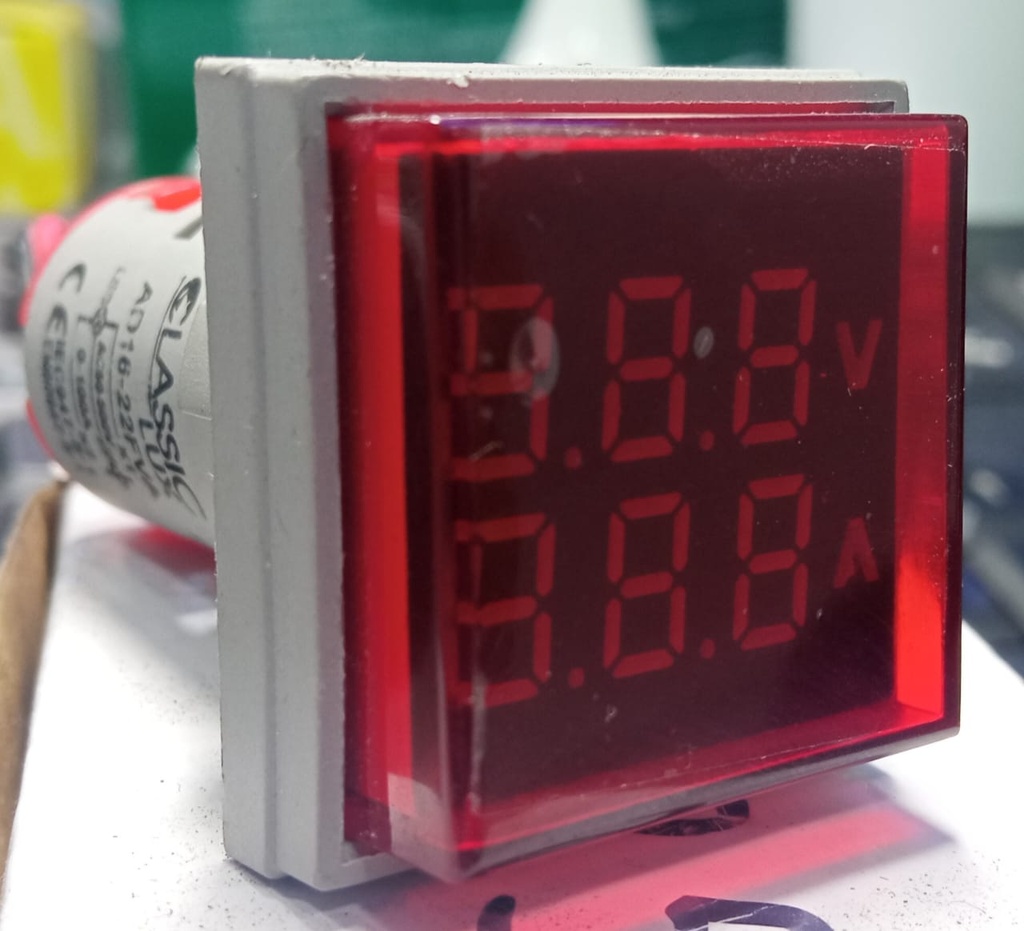 LUZ PILOTO LED 500V 100A ROJO C/INDICADOR VOLTIAMPERIMETRO 22 mm CUADRADO