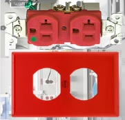 TOMACORRIENTE DOBLE POLARIZADA 20 A 125 V ROJO PARA USO HOSPITALARIO C/TAPA NEMA 5-20R 8300RD+5132RD BOX EATON