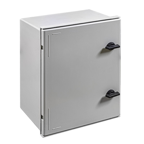 CAJA DE CONTROL 400X300X200mm IP 65 USO EXTERIOR C/PUERTA Y CERRADURA DOBLE FONDO POLIESTER BEIGE