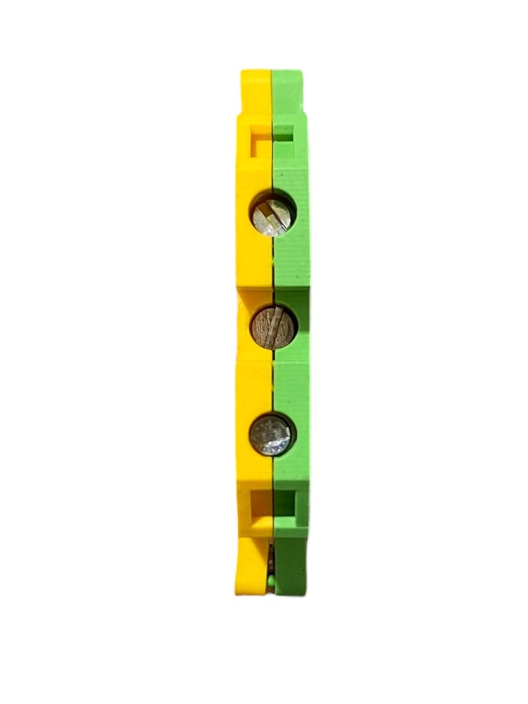 BORNERA 2.5mm RIEL SIMETRICO P/CABLE #14AWG TIERRA AMARILLA CON VERDE