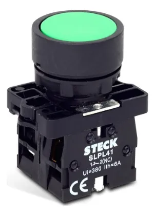 PULSADOR PLASTICO VERDE (MARCHA) RASANTE Ø22 MM +1NA