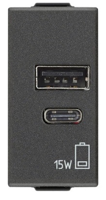 TOMACORRIENTE USB A+C 15 W 5 V 1M CARBON MATE NEVE UP 09292.AC.15.CM VIMAR