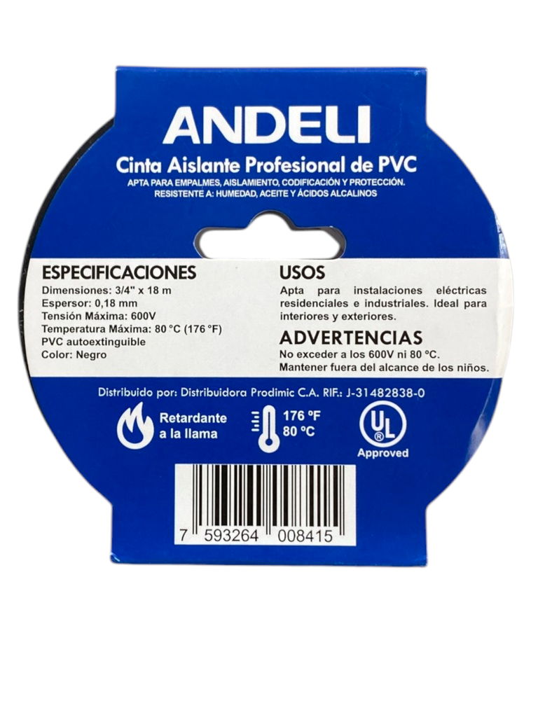 TEIPE - CINTA AISLANTE PVC NEGRO 3/4"X18m 600V ANDELI