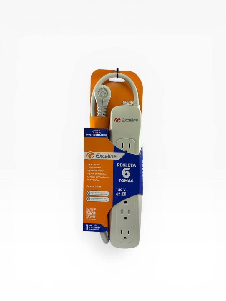 REGLETA ESTANDAR 6 TOMAS CON CABLE 0,8m INTERRUPTOR 10A COLOR BLANCO