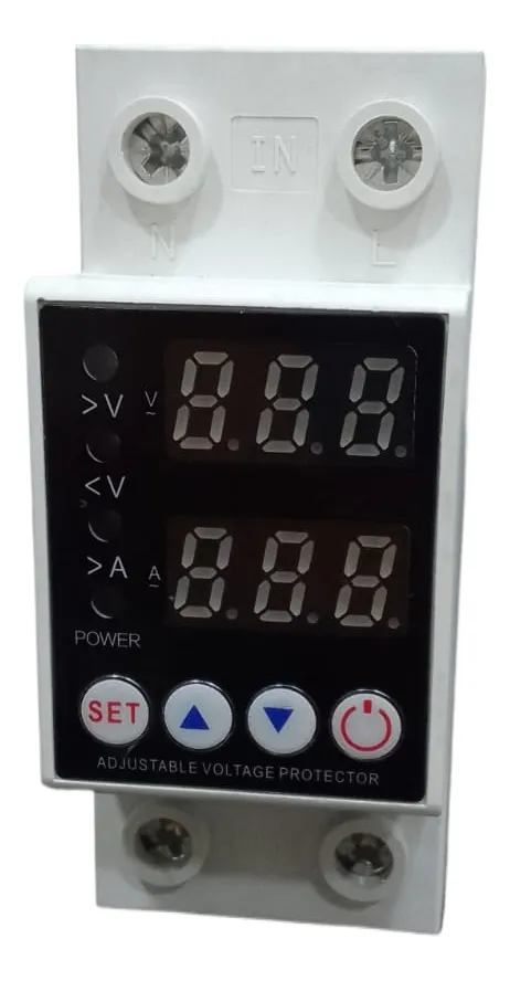 PROTECTOR DE VOLTAJE/CORRIENTE ELECTRONICO INTEGRAL 80VAC-300VAC 63A AJUSTABLE P/RIEL DIN 2P