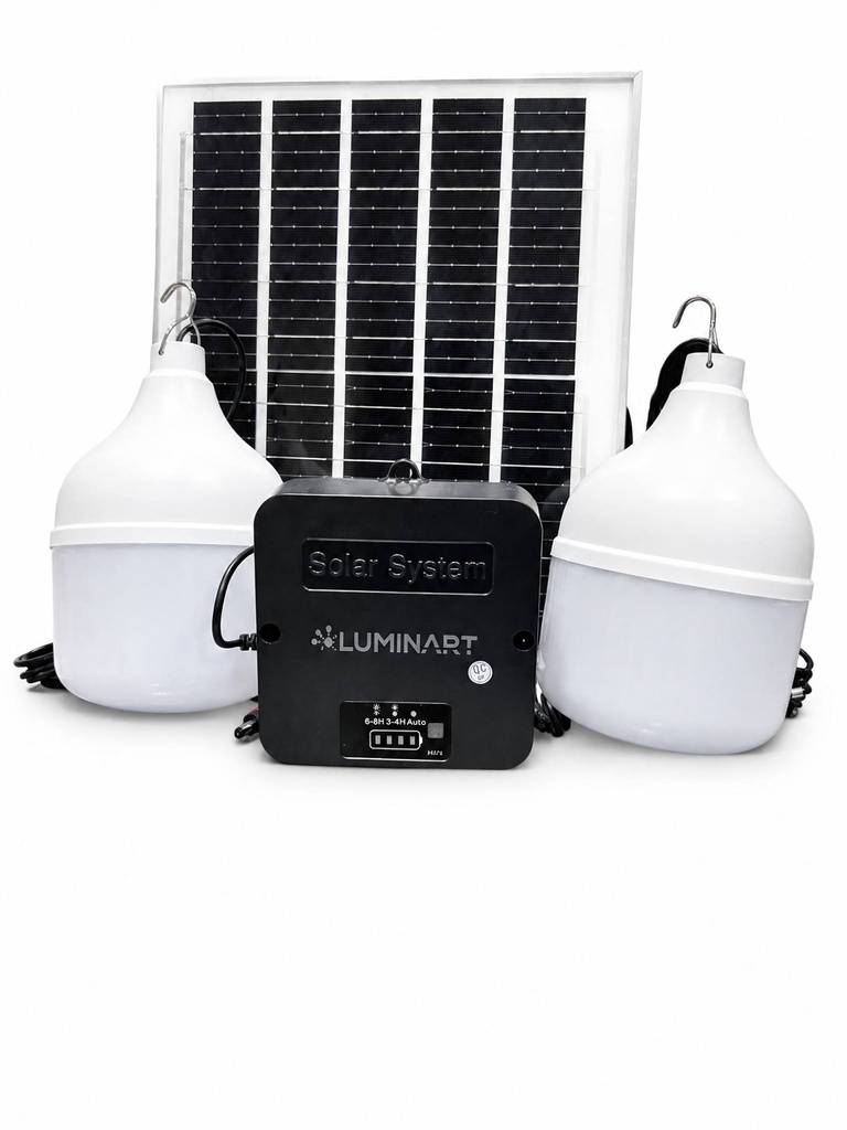KIT BOMBILLOS LED 15W RECARGABLE C/SISTEMA DE PANEL SOLAR 