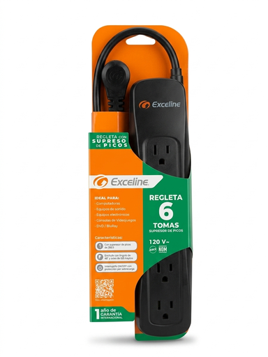 [GMT-6-120308] REGLETA SUPRESOR DE PICOS 350 JOULES 6 TOMAS CON CABLE 0,8 m INTERRUPTOR 10A NEGRA GMT-6-120308