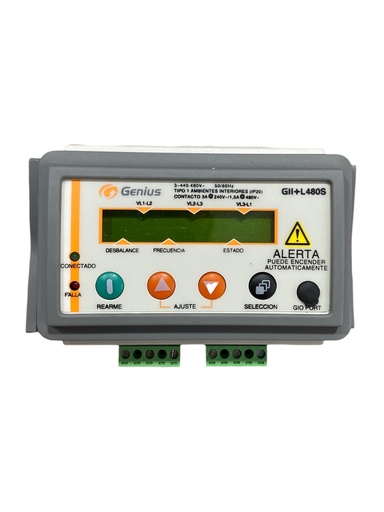 [GII+L480S] RELE DE PROTECCION CONTRA FALLA DE FASE 480V CON PANTALLA DIGITAL Y PROGRAMADOR DE HORARIO