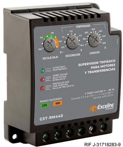 [GST-RM220] SUPERVISOR DE VOLTAJE TRIFASICO P/MOTORES, TRANSFERENCIAS Y BOMBAS 208/220V GST-RM220 MARCA EXCELINE