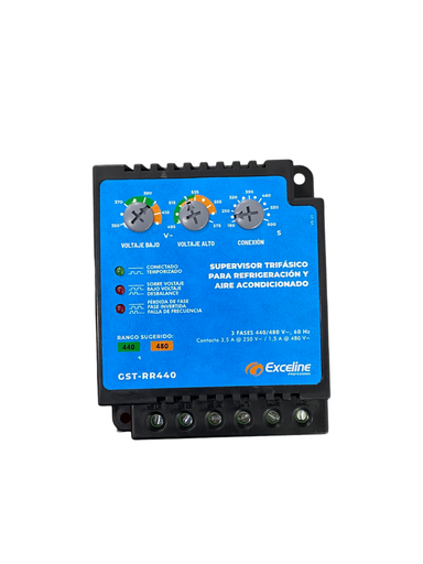 [GST-RR440] SUPERVISOR DE VOLTAJE TRIFASICO PARA REFRIGERACION Y AIRES ACONDICIONADOS 440/480 V GST-RR440 MARCA EXCELINE