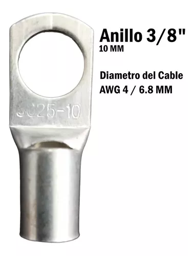 [EBV4-M3/8] TERMINAL ANILLO 1H P/CABLE #4AWG OJAL 3/8" COBRE ESTAÑADO CAÑON CORTO