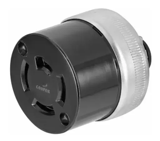 [EBN-35] TOMACORRIENTE AEREA P/GENERADORES ELECTRICOS MEDIA VUELTA 4P 20A 125V / 250V  BAQUELITA NEGRA - ARO DE METAL