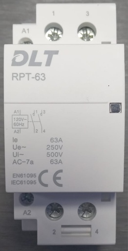 [RPT-63] CONTACTOR MODULAR 2P 63A 2NO BOBINA 120 Vca RIEL DIN