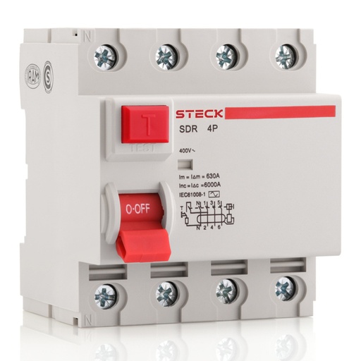 [SDR46330] INTERRUPTOR DIFERENCIAL TIPO RIEL 63A 4 POLOS 30MA 400V STECK