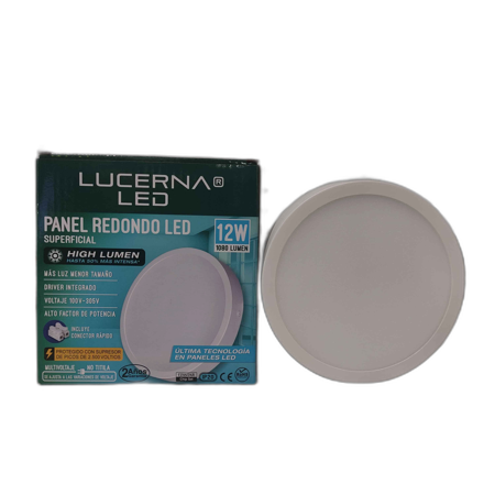 [412SHL] PANEL LED 12W REDONDO SUPERFICIAL 100-305V IP20 6500°K HIGH LUMEN