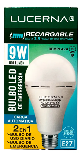 [9WEMERGA60] BOMBILLO LED 9W 810LM 6.500°K IP20 100-240V E27 RECARGABLE